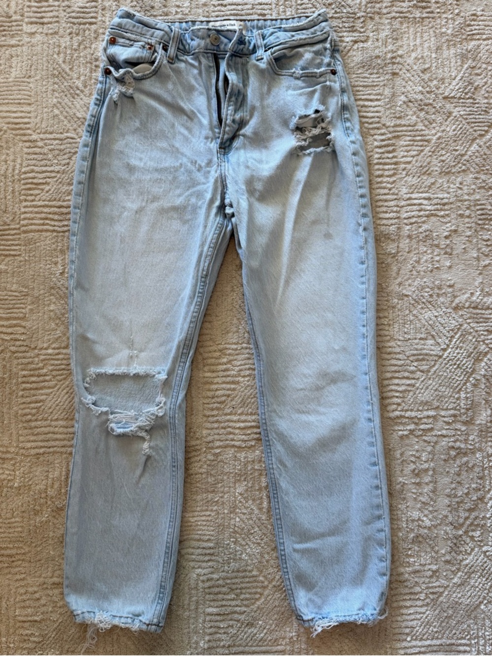 Abercrombie & Fitch Light Blue Distressed Mom Jeans